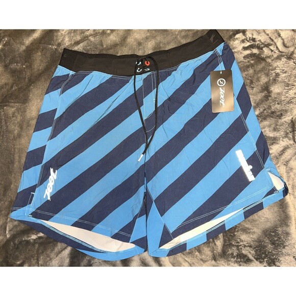 Medium Zoot 8 inch “Ironman Triathlon” board shorts blue stripe 8" Beach Swim - Picture 1 of 4